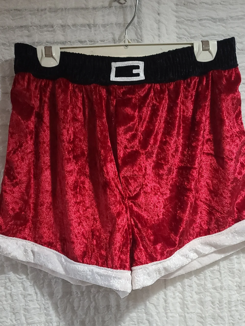 Mens Santa Boxers Festive Red Velvet Shorts with Black Waistband Christmas NWOT